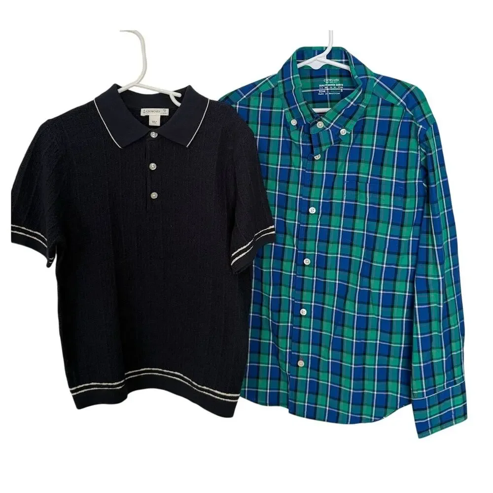 Crewcuts Shirt Lot Boys Size 8 Plaid Button Down, Knit Polo